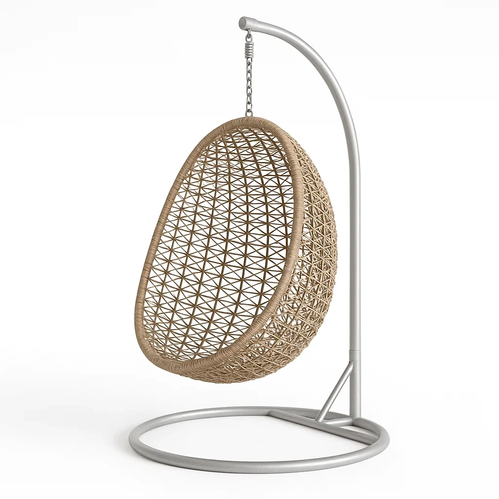 Sedia a uovo sospesa in rattan sintetico e acciaio-Snoozinova