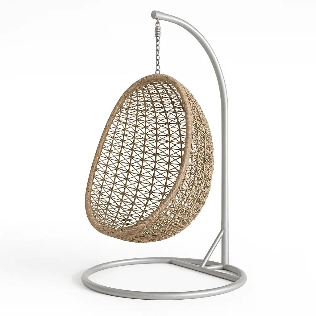 Sedia a uovo sospesa in rattan sintetico e acciaio-Snoozinova