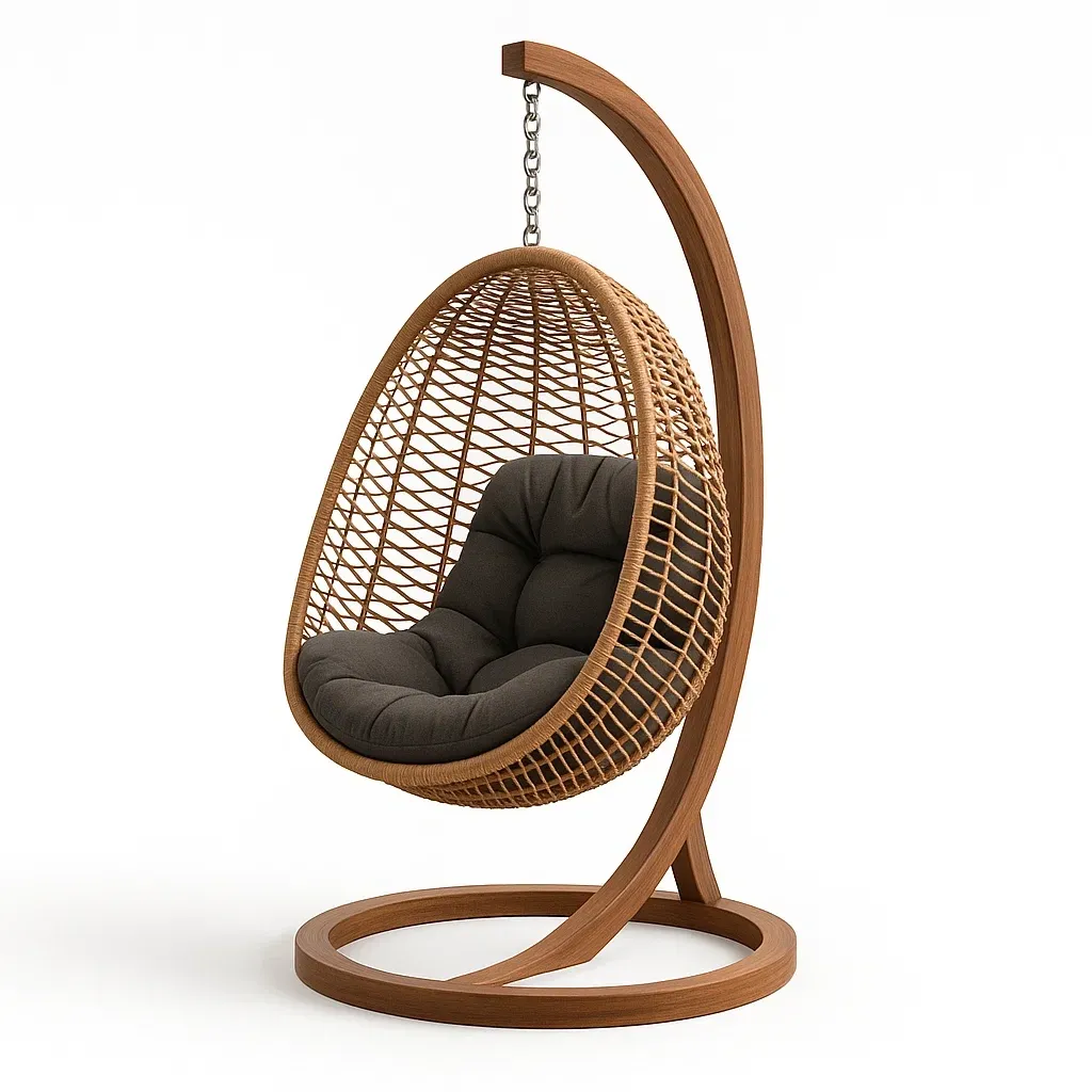 Sedia a uovo sospesa in rattan sintetico con cuscino in poliestere-Snoozinova