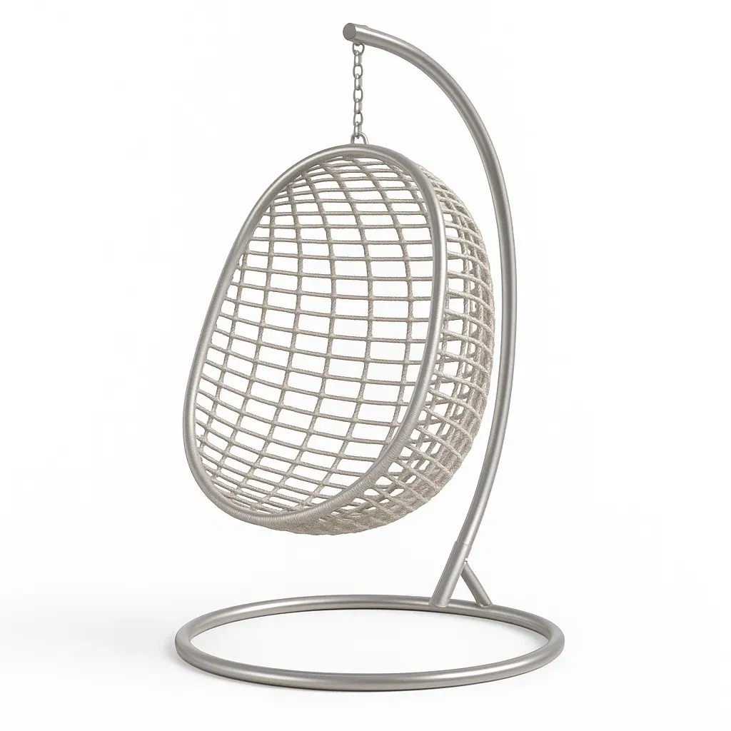 Sedia a uovo sospesa in rattan e acciaio-Snoozinova