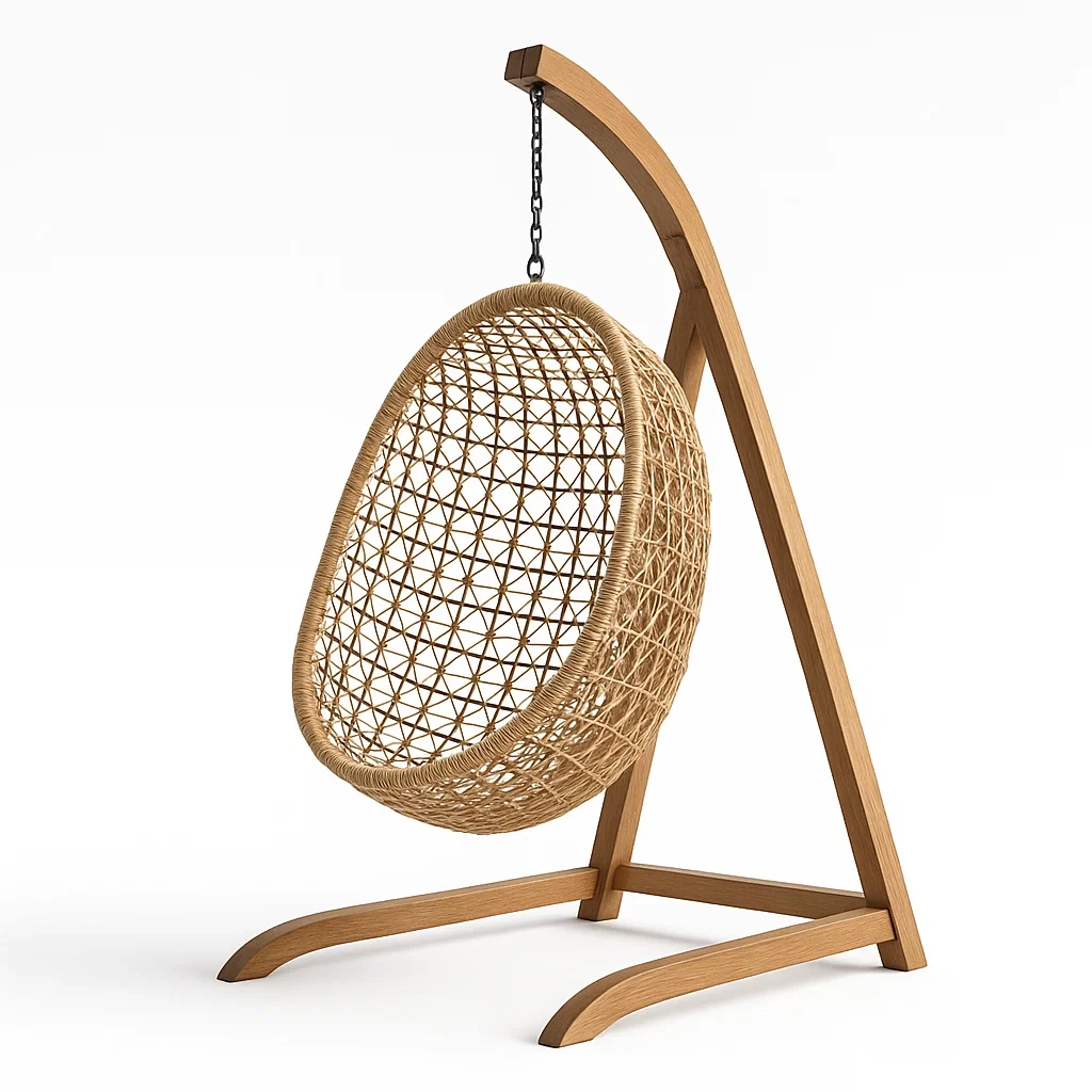 Sedia a uovo sospesa in rattan naturale con telaio in legno-Snoozinova