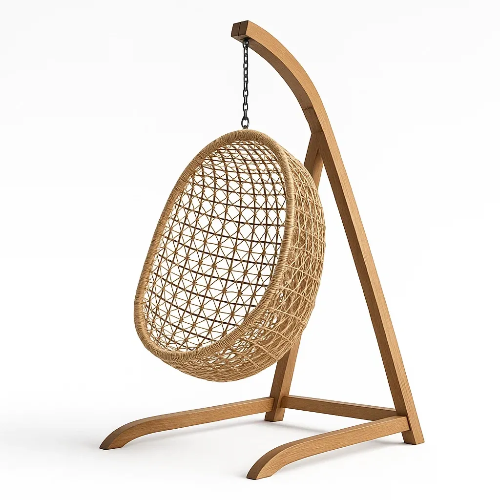 Sedia a uovo sospesa in rattan naturale con telaio in legno-Snoozinova