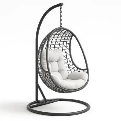 Sedia a uovo sospesa in acciaio e rattan sintetico con cuscino-Snoozinova