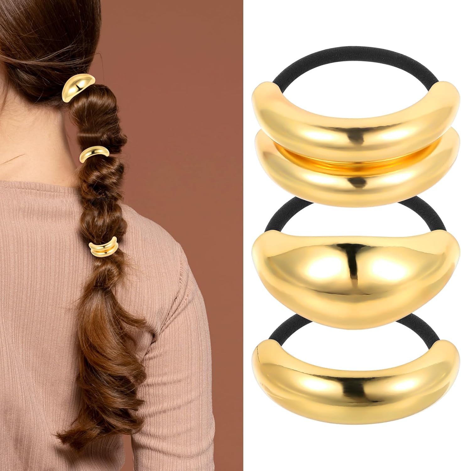GIFTS FOR LOVED ONES🔥Glossy Gold Hair Cuffs Metal Hair Tie
