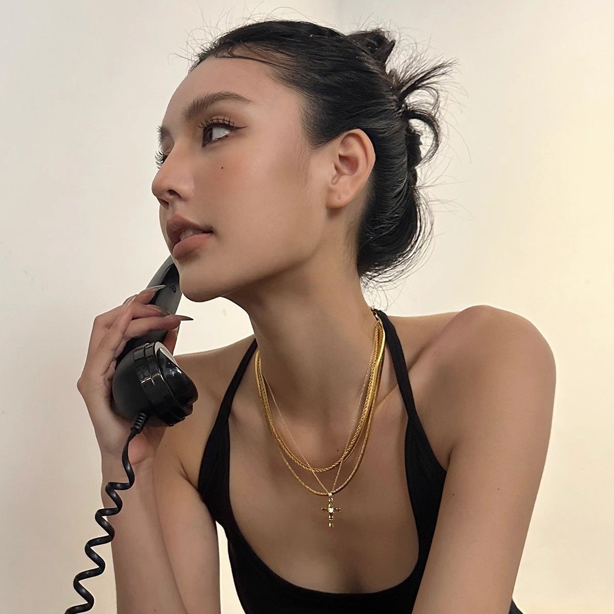 Gold Double - Layered Cross Necklace