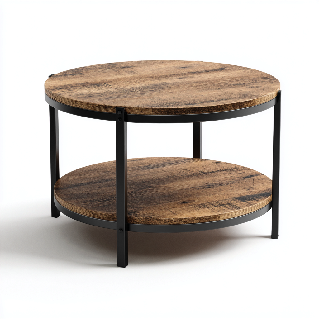 Table basse - bois massif-métal - 82x82x44 cm - brun-noir - style industriel-Styleero