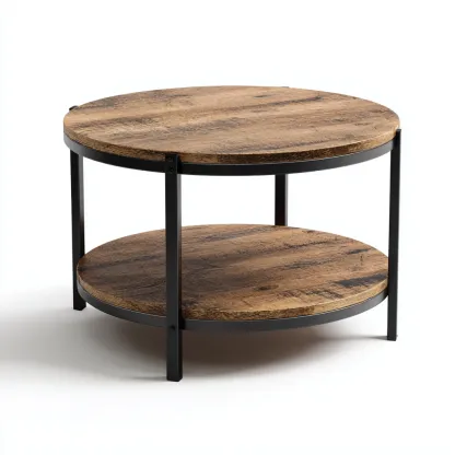 Table basse - bois massif-métal - 82x82x44 cm - brun-noir - style industriel-Styleero