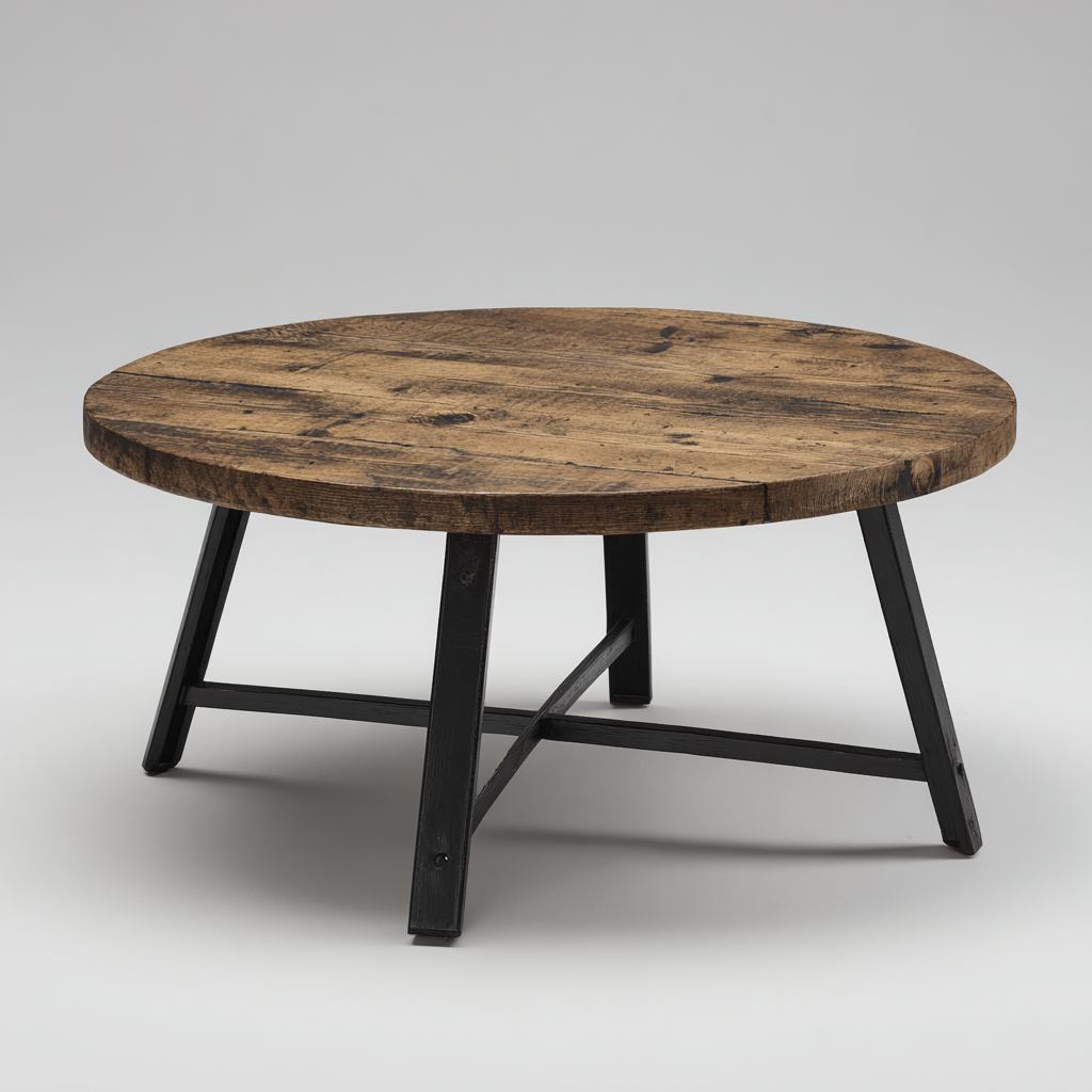 Table basse - bois-métal - 85x85x42 cm - brun-noir - style industriel-Styleero