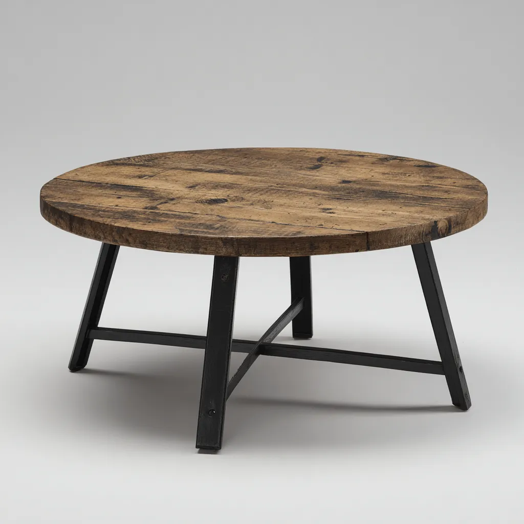 Table basse - bois-métal - 85x85x42 cm - brun-noir - style industriel-Styleero