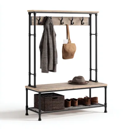 Porte manteau-métal-bois-124x43x175 cm-noir-bois-industriel-Styleero