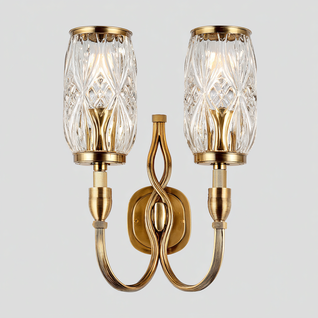 Applique murale-Métal-Verre-28x15x35 cm-Laiton-Transparent-Style classique-Styleero