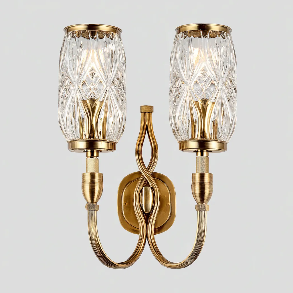 Applique murale-Métal-Verre-28x15x35 cm-Laiton-Transparent-Style classique-Styleero