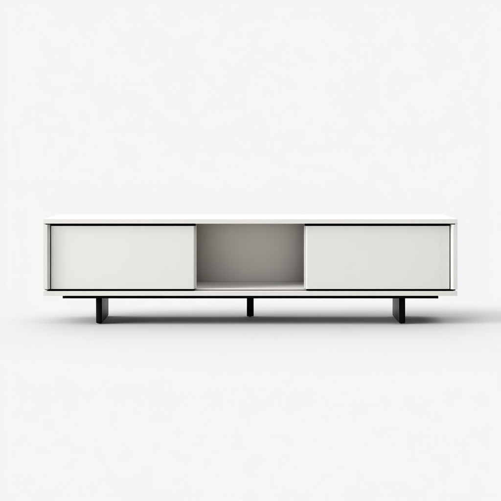 Meuble TV-bois-MDF-150x37x43 cm-blanc-noir-design contemporain-Styleero