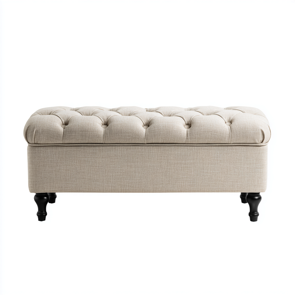 Banc d'entrée - lin - 110x45x45 cm - beige - style classique-Styleero