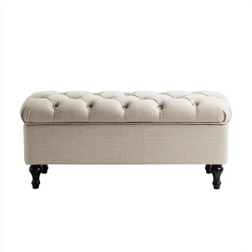 Banc d'entrée - lin - 110x45x45 cm - beige - style classique-Styleero