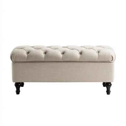 Banc d'entrée - lin - 110x45x45 cm - beige - style classique-Styleero