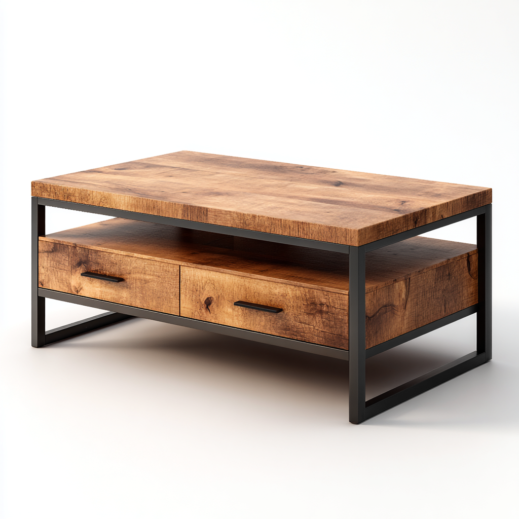 Table basse - bois-métal - 118x58x46 cm - brun-noir - style industriel-Styleero