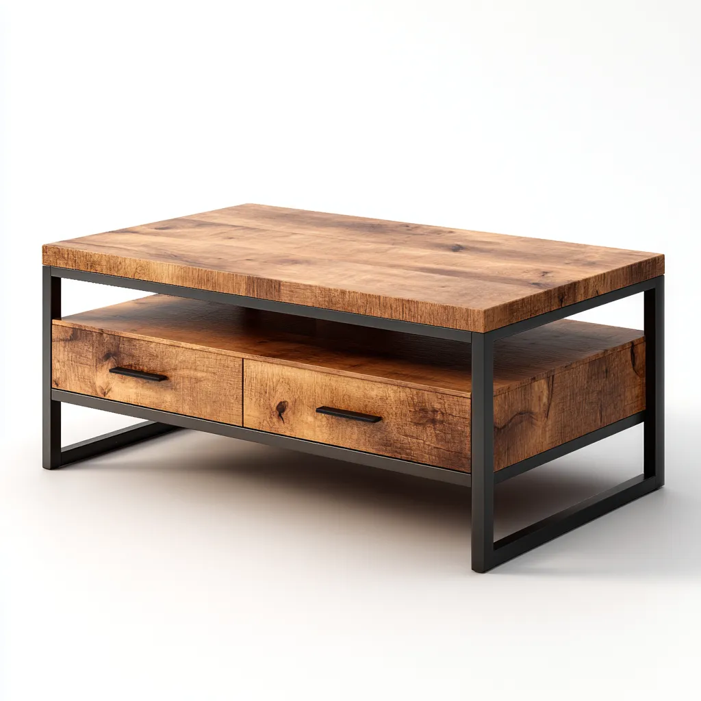 Table basse - bois-métal - 118x58x46 cm - brun-noir - style industriel-Styleero