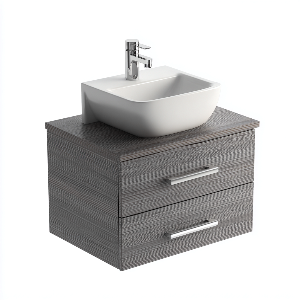 Meuble vasque - bois-céramique - 58x44x52 cm - gris bois-blanc - style moderne-Styleero