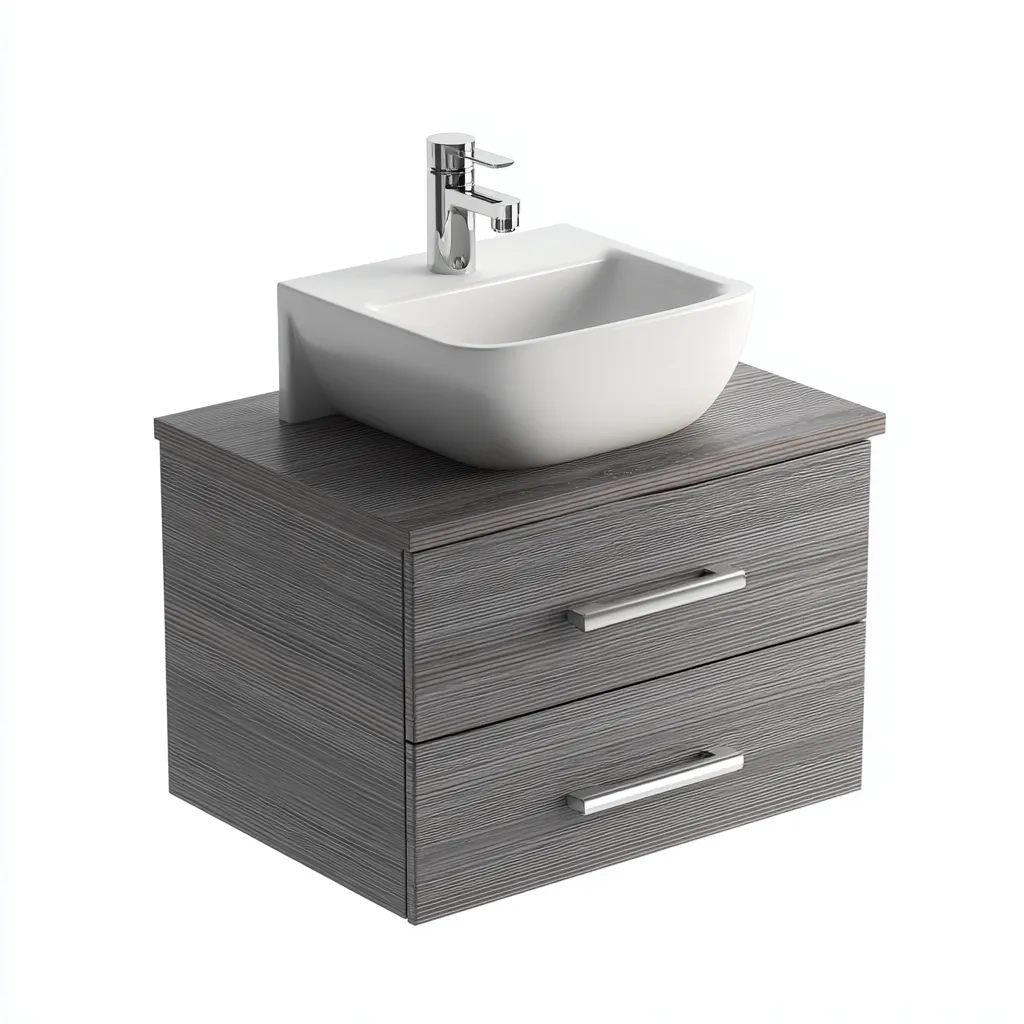 Meuble vasque - bois-céramique - 58x44x52 cm - gris bois-blanc - style moderne-Styleero