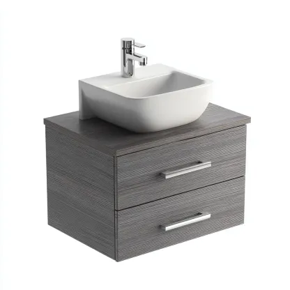 Meuble vasque - bois-céramique - 58x44x52 cm - gris bois-blanc - style moderne-Styleero