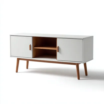 Meuble TV-bois-MDF-120x35x50 cm-blanc-bois naturel-design scandinave-Styleero