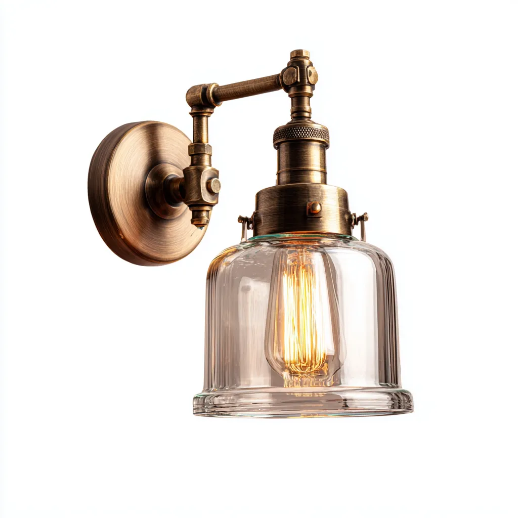 Applique murale-Métal-Verre-17x16x28 cm-Laiton-Transparent-Style industriel-Styleero