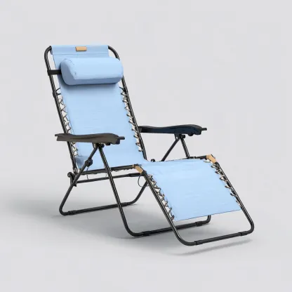 Chaise longue - métal-textile - 184x64x96 cm - bleu clair-noir - style ergonomique-Styleero