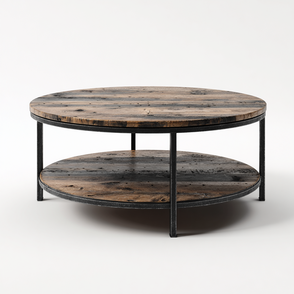 Table basse - bois vieilli - métal - 85x85x45 cm - brun-noir - style industriel-Styleero
