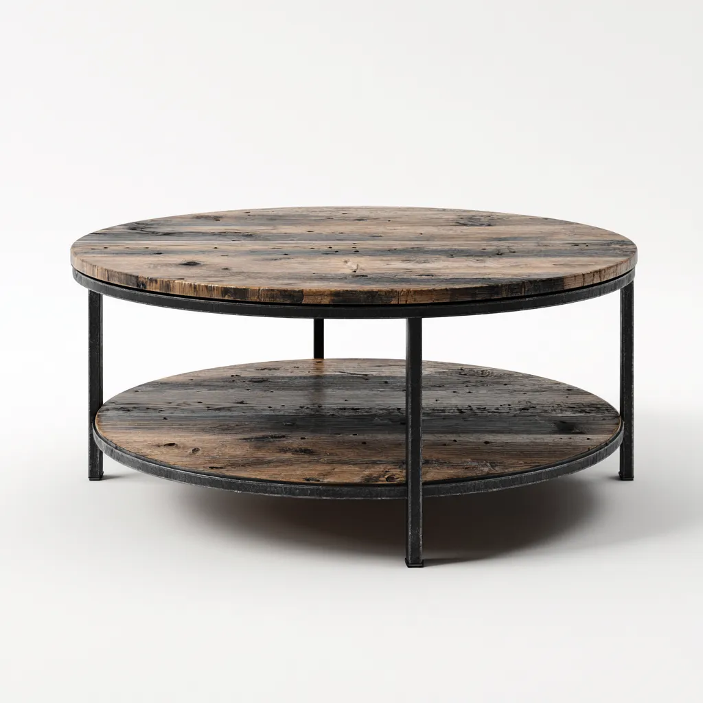 Table basse - bois vieilli - métal - 85x85x45 cm - brun-noir - style industriel-Styleero