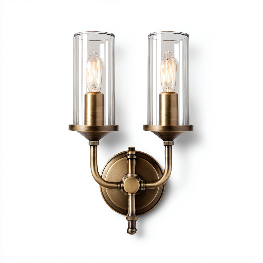 Applique murale-Métal-Verre-24x14x32 cm-Laiton-Transparent-Style classique-Styleero