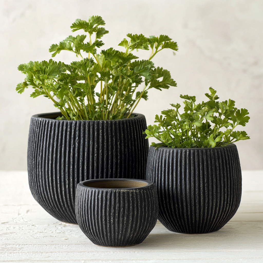 Pots-céramique-27x27x24cm - 22x22x20cm - 16x16x13cm-noir-design moderne-Styleero