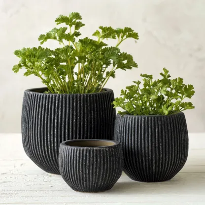 Pots-céramique-27x27x24cm - 22x22x20cm - 16x16x13cm-noir-design moderne-Styleero