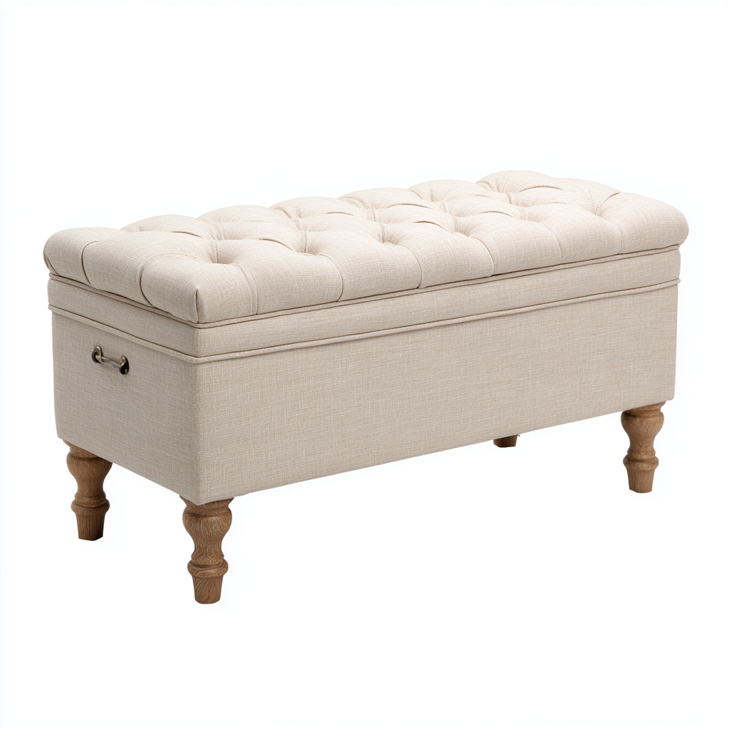 Banc d'entrée - lin - 90x40x45 cm - beige - style classique-Styleero