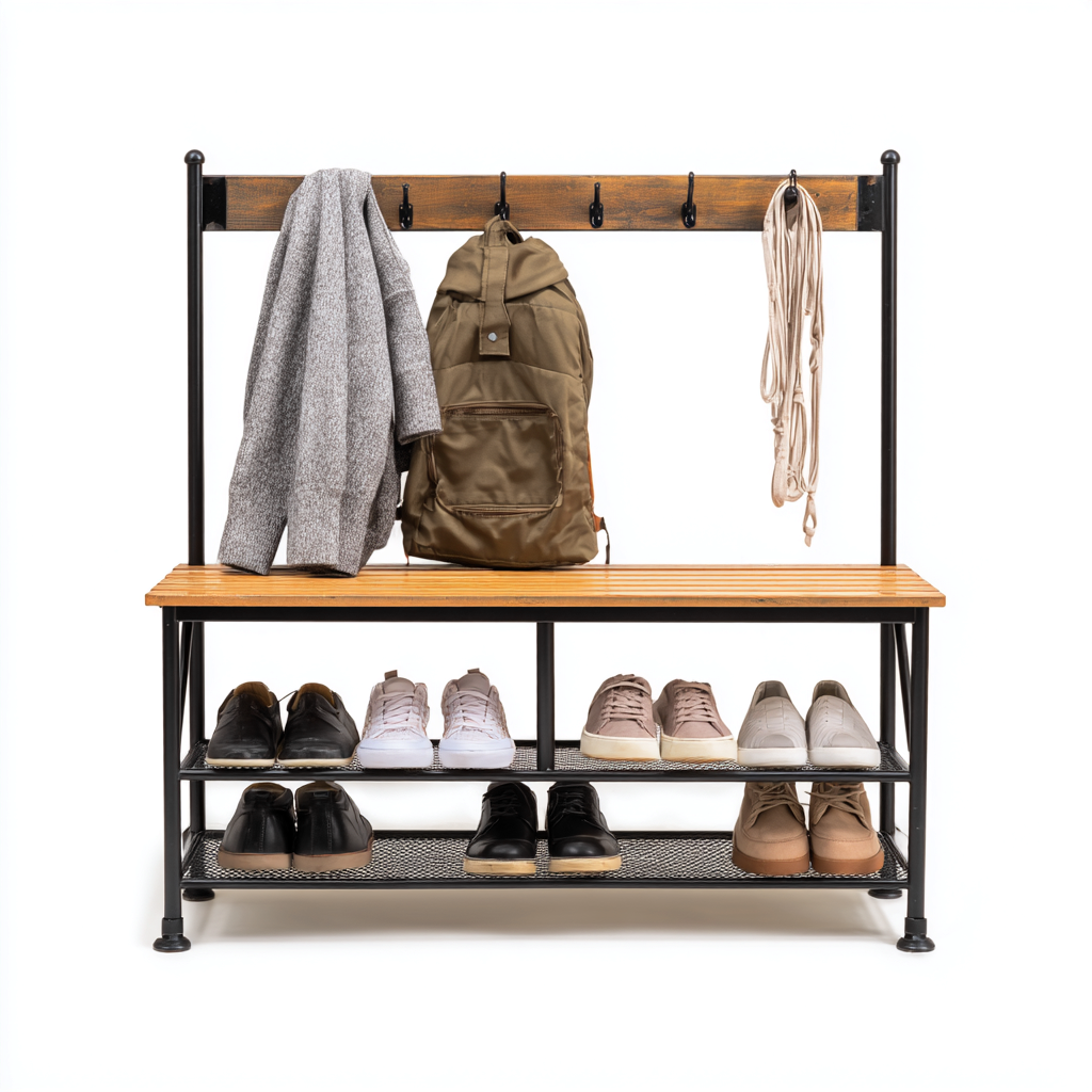 Porte manteau-métal-bois-118x39x173 cm-noir-bois-industriel-Styleero