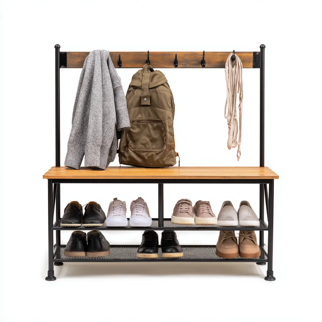 Porte manteau-métal-bois-118x39x173 cm-noir-bois-industriel-Styleero