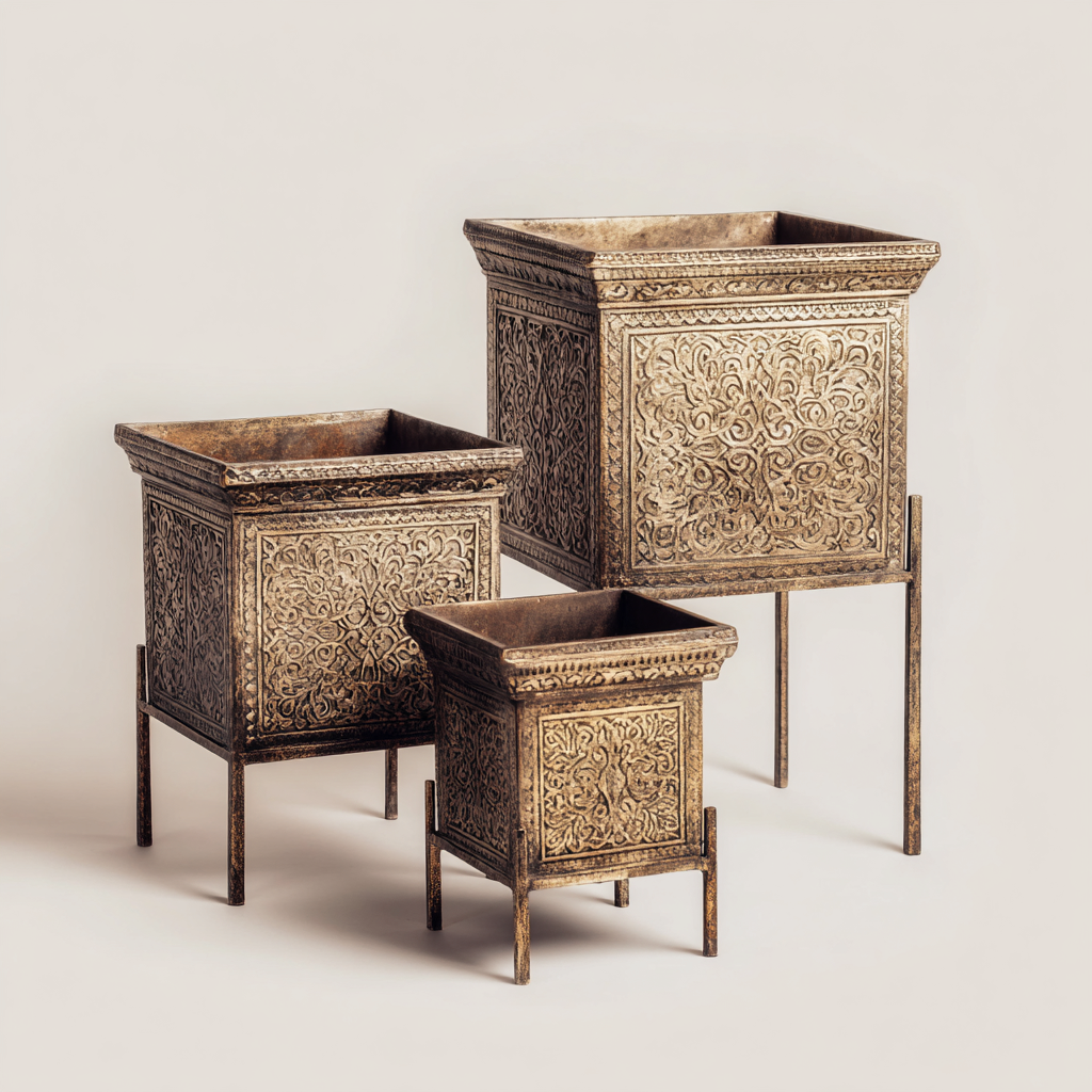 Pots et supports de plantes-métal-30x30x60cm - 25x25x50cm - 18x18x38cm-or-design classique-Styleero