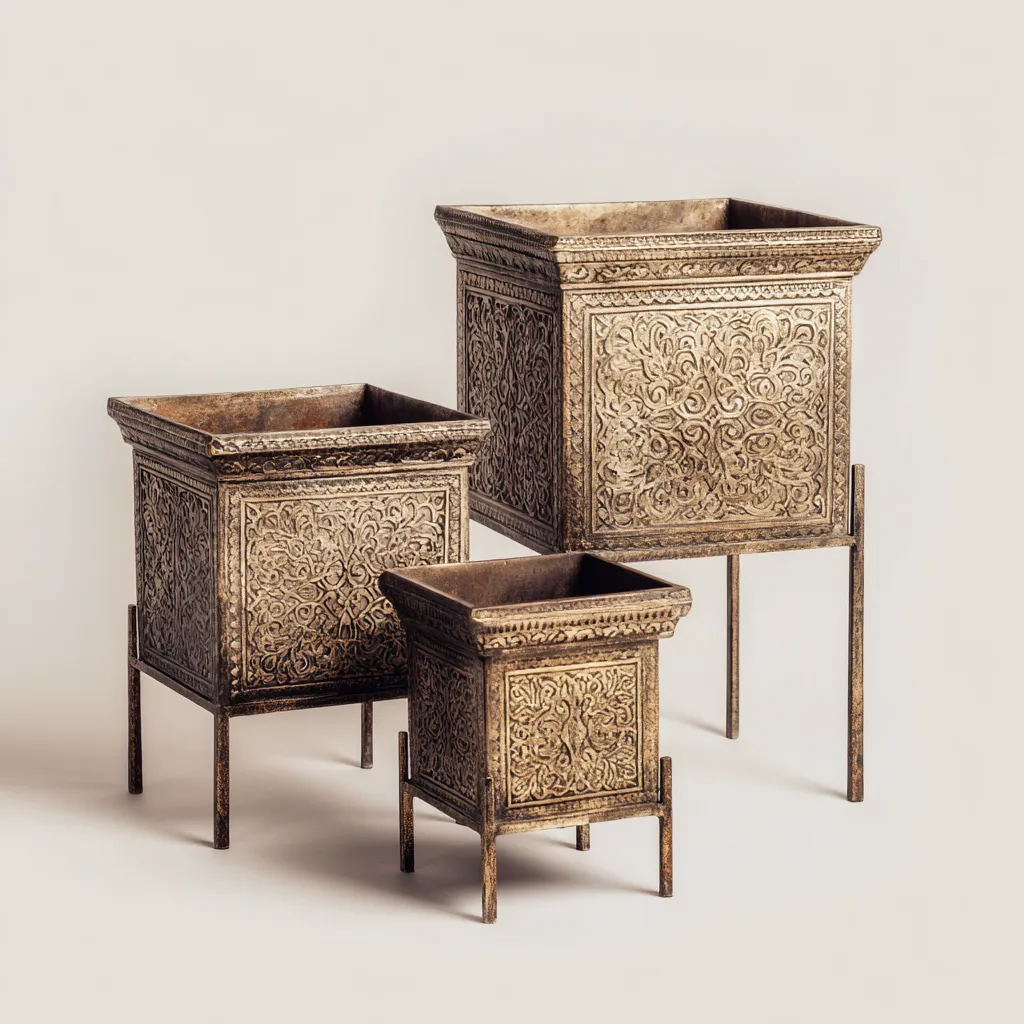 Pots et supports de plantes-métal-30x30x60cm - 25x25x50cm - 18x18x38cm-or-design classique-Styleero