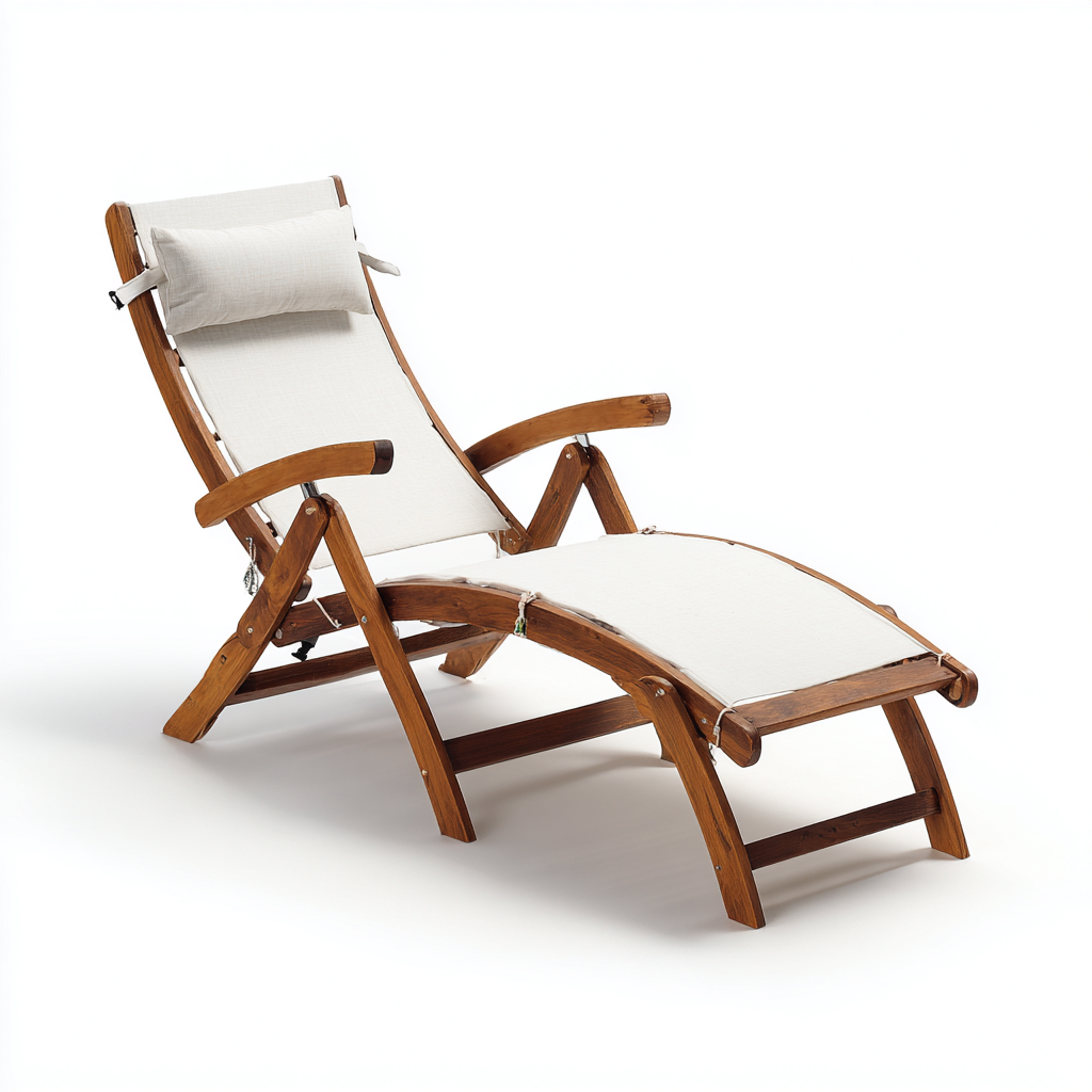 Chaise longue - bois-toile - 190x60x95 cm - blanc - style naturel-Styleero