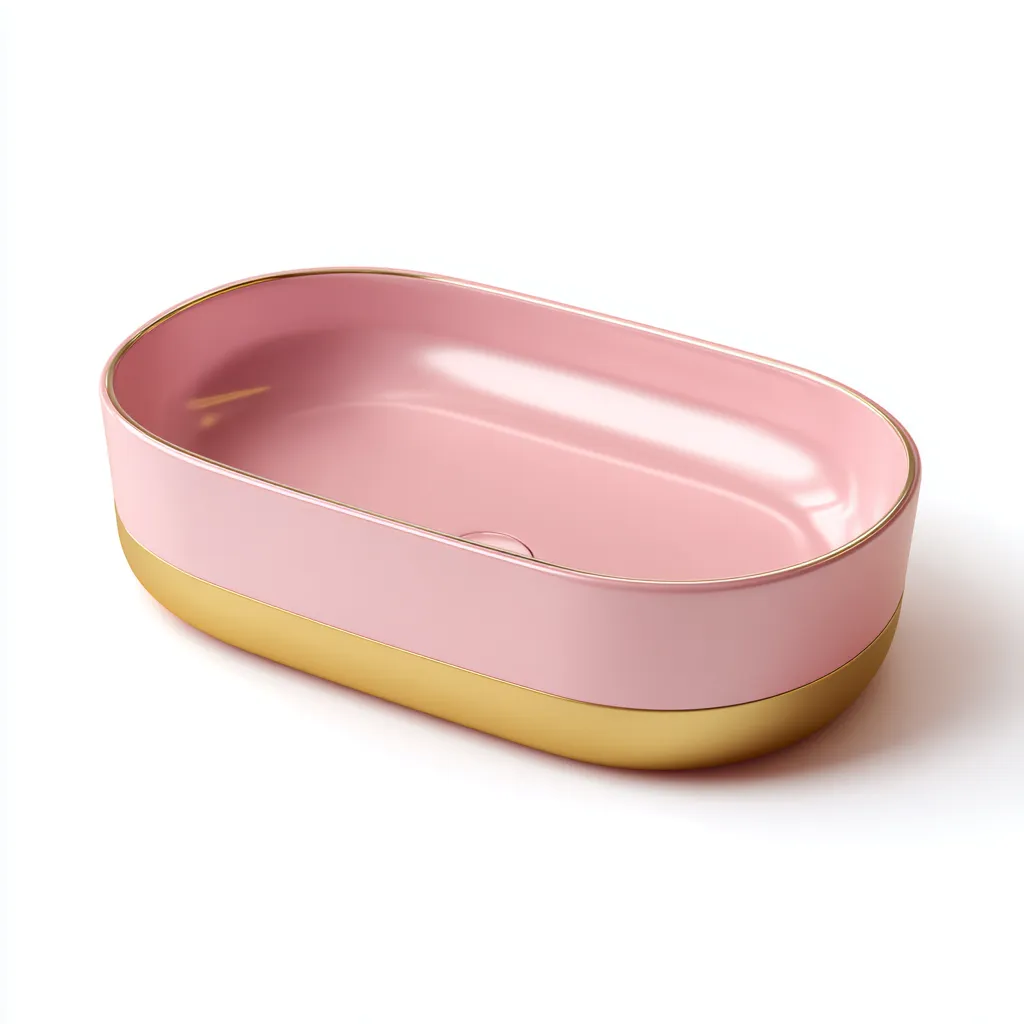 Lavabo - céramique-métal - 48x30x13 cm - rose-or - style contemporain-Styleero