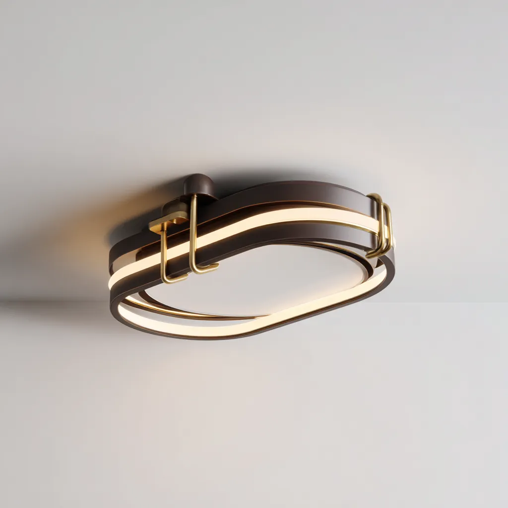 Plafonnier-ovale-metal-acrylique-48x32x9 cm-brun-or-style-moderne-Styleero