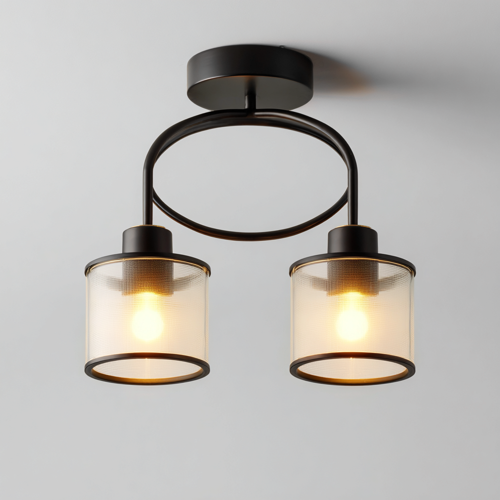 Plafonnier - Métal - Verre - 34x18x22 cm - Noir - Moderne-Styleero