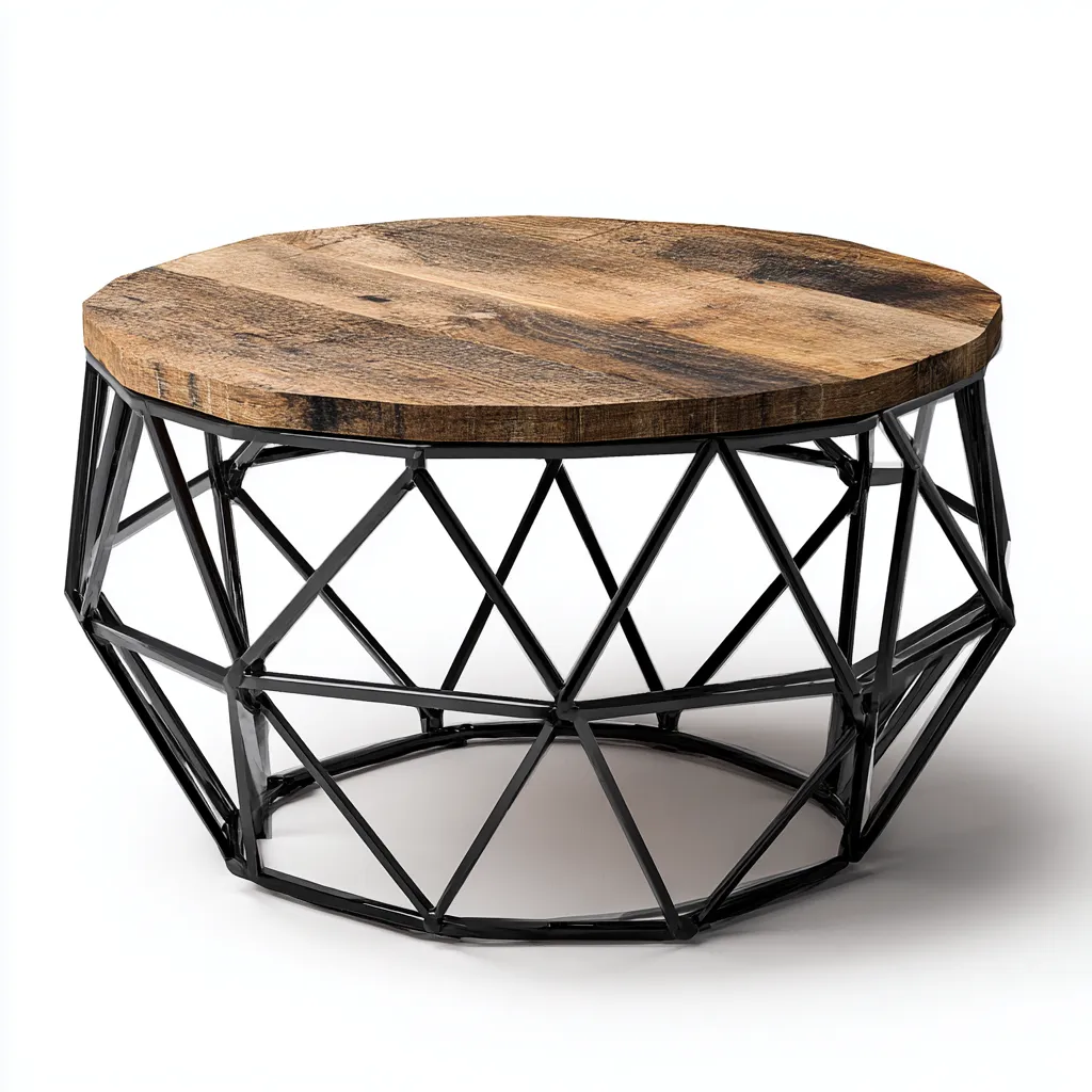 Table basse-bois-métal-72x72x39 cm-bois-noir-style industriel-Styleero