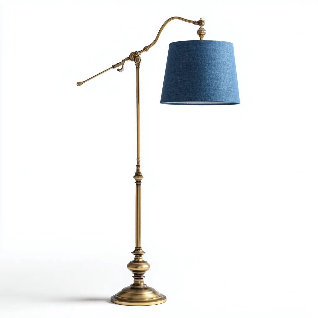 Lampadaire-metal-tissu-32x32x169 cm-laiton-bleu-classique-Styleero
