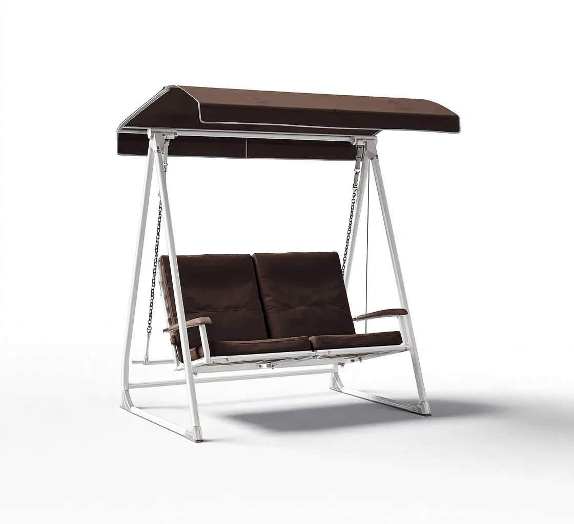 Chaise suspendue-métal-tissu-165x120x160 cm-marron-blanc-style extérieur-Styleero