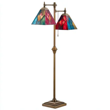 Lampadaire-metal-verre-37x37x174 cm-laiton-multicolore-tiffany-Styleero