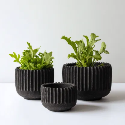 Pots-céramique-28x28x23cm - 23x23x20cm - 17x17x14cm-noir-design moderne-Styleero