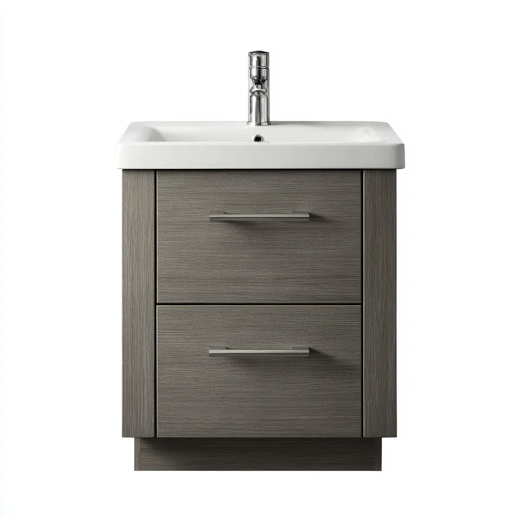 Meuble vasque - bois-céramique - 62x45x82 cm - gris bois-blanc - style moderne-Styleero