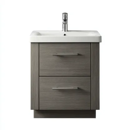 Meuble vasque - bois-céramique - 62x45x82 cm - gris bois-blanc - style moderne-Styleero