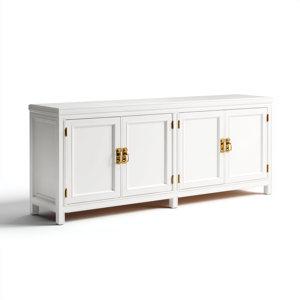 Meuble TV - bois-MDF - 178x44x76 cm - Blanc - style classique-Styleero